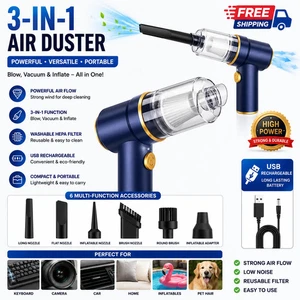 KMM Portable 3-in-1 Car Vacuum Cleaner & Air Duster 9000Pa Cordless USB Recharge