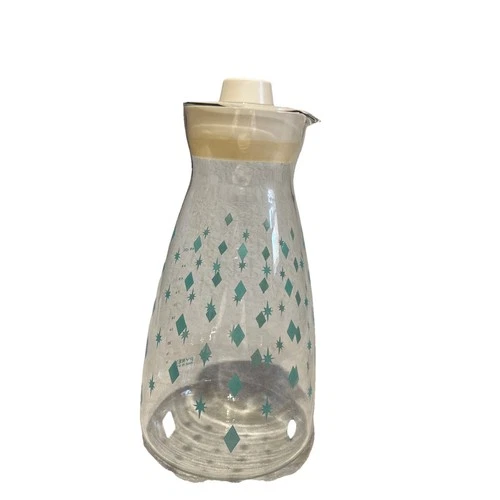 Vintage Pyrex Glass Carafe Juice Pitcher Glass Blue Atomic Diamond Starburst