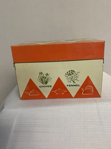 Vintage Recipe Box With Handwritten Recipes Stylecraft Metal Herbs - Picture 6 of 13