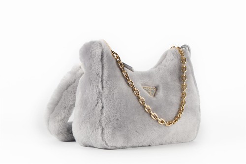 PRADA GREY RE-EDITION 2005 SHEARLING SHOULDER BAG - Picture 4 of 12