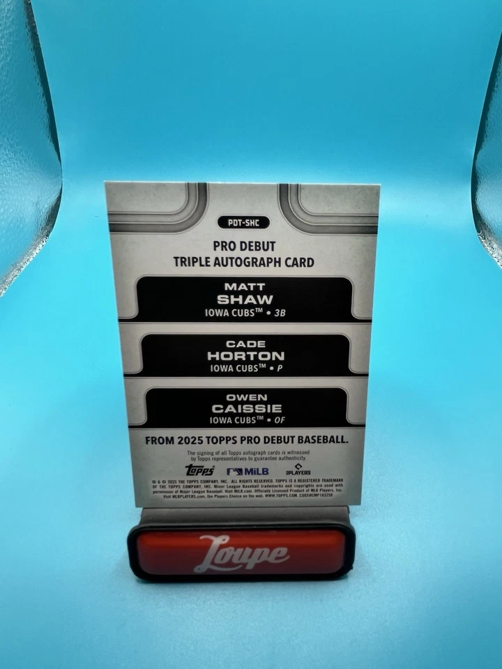 Matt Shaw/Cade Horton/Owen Caissie 2025 Topps Pro Debut Triple Auto 14/25 Cubs - Image 2 of 2