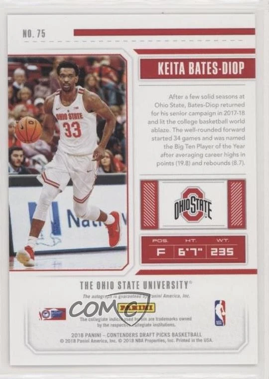 2018 Contenders Draft Picks College Ticket /99 Keita Bates-Diop Rookie Auto RC - Image 2 of 2