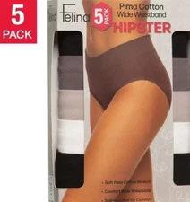 Felina Pima Cotton Wide Waistband Hipster 5 Pack SIZE: (LARGE)