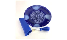 BonCera, All-in-one Premium Ceramic Garlic Grater Plate 4-Piece Set - Blue Cr...