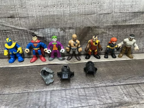 IMAGINEXT DC Super Friends Fisher Price Mixed Lot of 7 Joker Superman W/3 Helmet