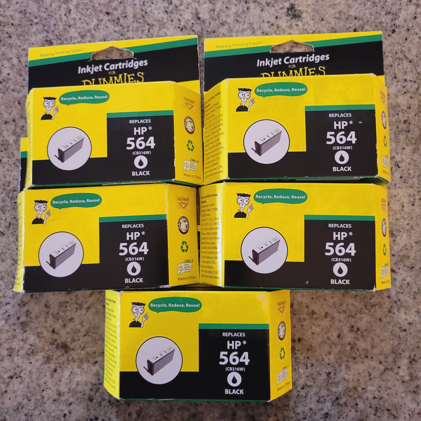 Ink Cartridges Black HP 564 CB316W Ink For Dummies Brand New Lot Of 5 Total-image