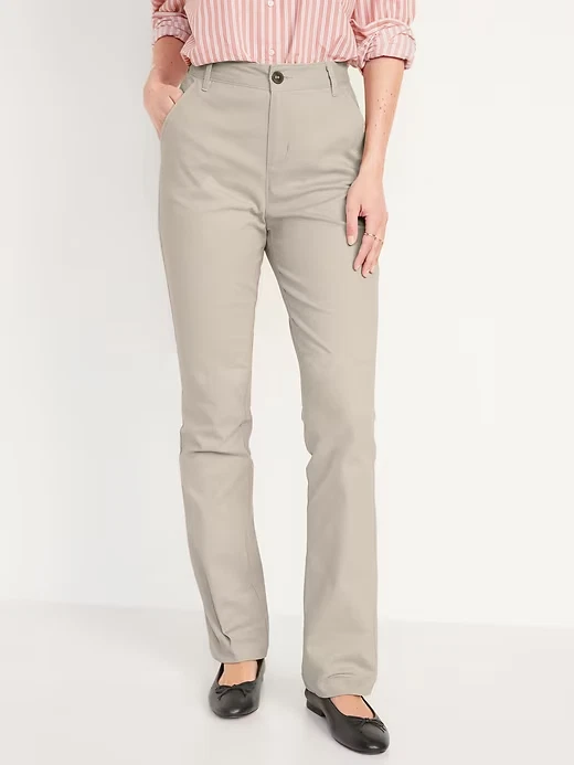 Old Navy Wow Flare Chino Pants Womens 8 Beige Tan Adjustable Waist Stretch NEW