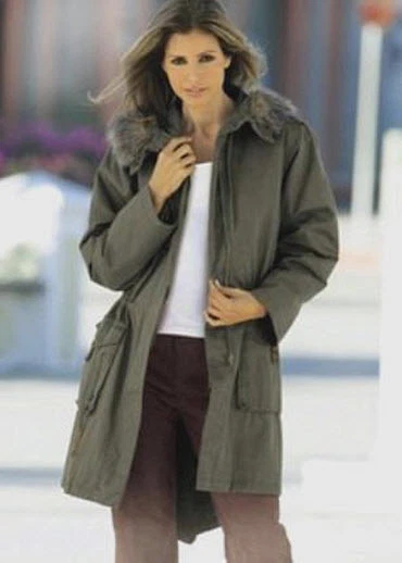 NEU: KHAKI WATTIERTER PARKA mit LEDERIMITAT und WEBPELZ 34/36 TOGETHER  *2977197 - Bild 3 von 3