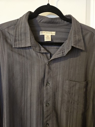 Island Passport Men's Button Up Pinstripe Short Sleeve Rayon Shirt Gray 1XL - Picture 2 of 7