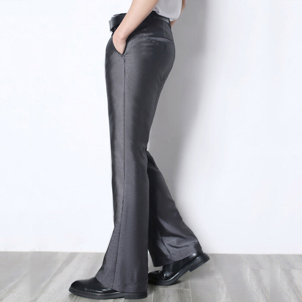 Men Formal Flared Wide Leg Dress Pants Metallic Shiny Trousers