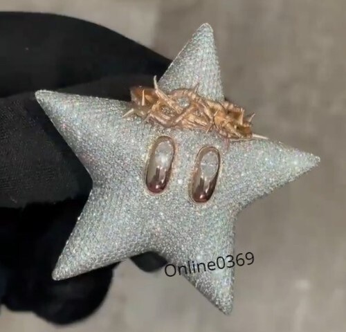 Ciondolo Charm "Puff Star" Certificato Diamante Naturale Designer Party Wear per Lui - Foto 4 di 5