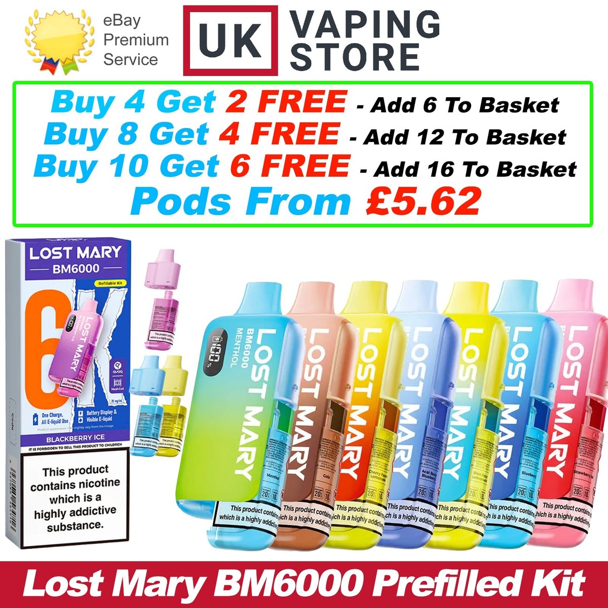 Lost Mary BM6000 Prefilled Vape Pod Kit | Rechargeable Replaceable | 20mg  E-Cig | eBay UK