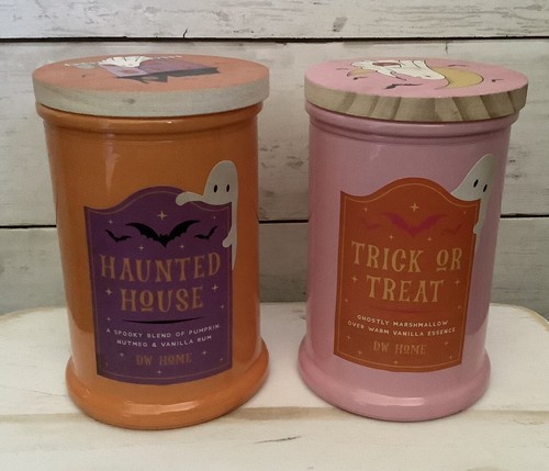 DW HOME Scented HALLOWEEN Candle Lot X 2 Ghost Wood Lid Haunted House TJ Maxx - Picture 1 of 5