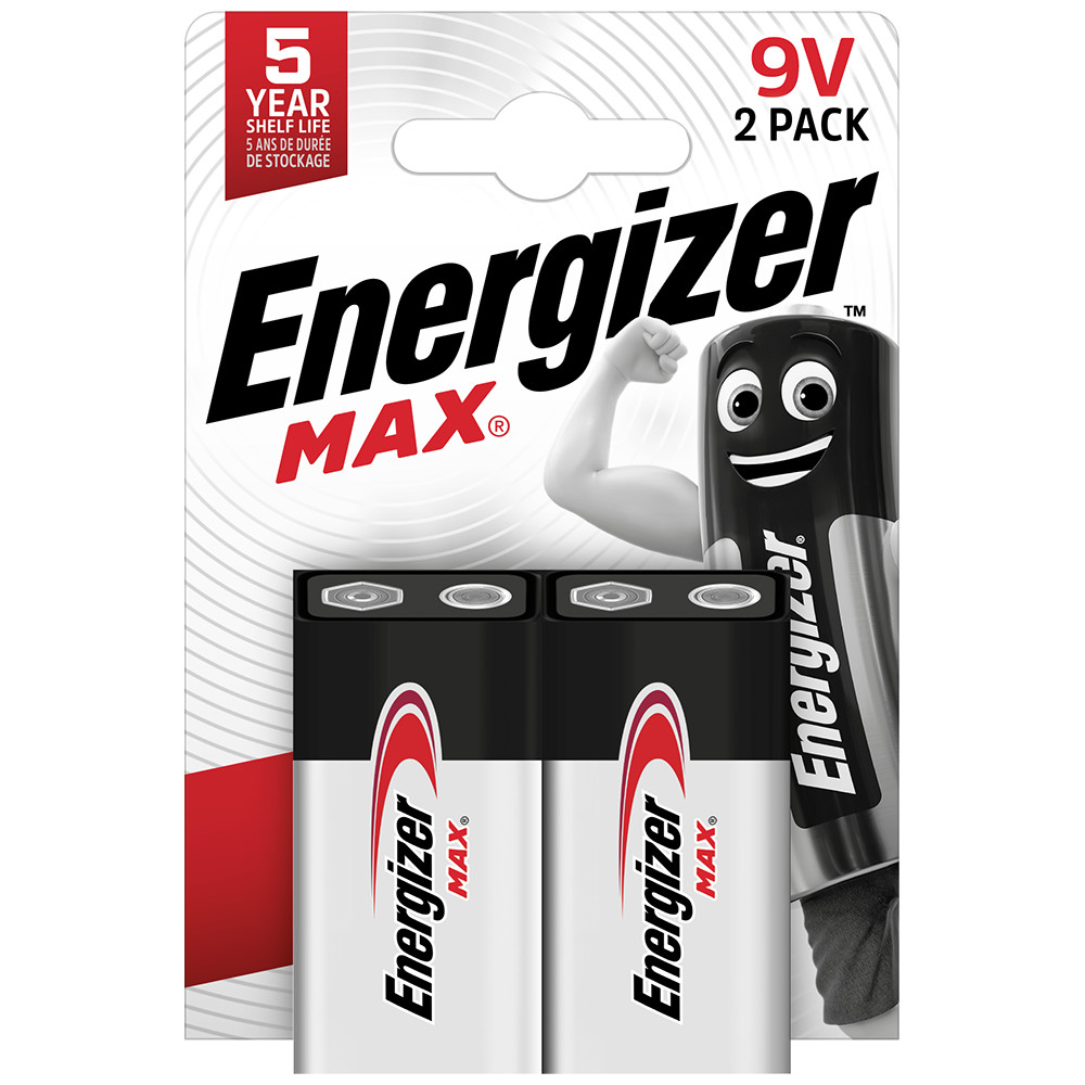 Energizer Max 9V PP3 6LR61 LR22 Alkaline Batteries x 2 *Long Expiry*