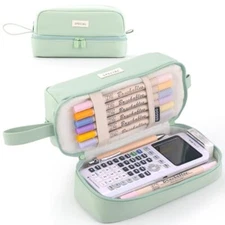  Big Capacity Large Pencil Case Canvas Pen Pouch Bag with 2 Compartments Green