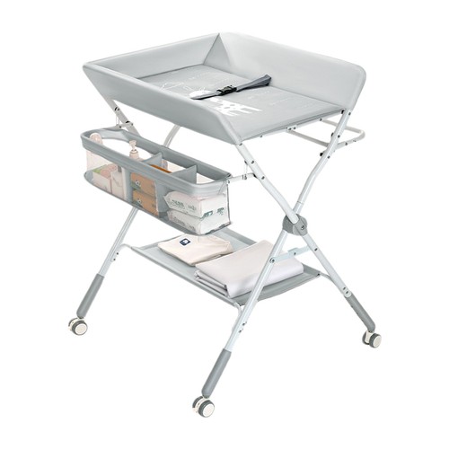 Portable Baby Changing Table Foldable Diaper Change Table with Wheels Grey