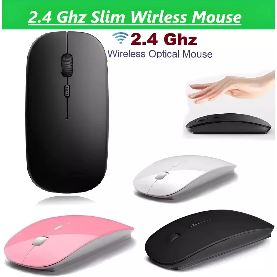 2.4GHz BLACK WIRELESS USB MOUSE SCROLL SLIM CORDLESS OPTICAL FOR MAC PC LAPTOP - Image 3 of 4
