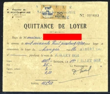 State of Vietnam 1952 Revenues on Document (Renter Receipt) (L161)