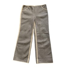 fendi by karl lagerfeld 90s gray tweed pants with cream leather trimming