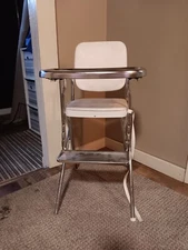 VINTAGE COSCO MID CENTURY METAL CHILDS HIGHCHAIR RETRO VINYL CHROME FOLDING