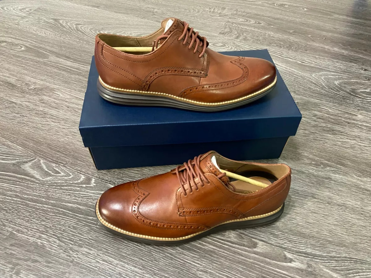 COLE HAAN Original Grand Woodbury Java Brown Leather Wingtip Oxford Shoes C26472