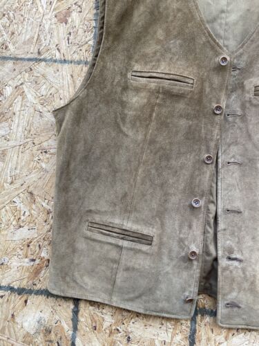 Vtg 1990s Banana Republic Western brown Suede Button Up Equestrian Safari Vest L - Picture 4 of 12