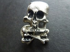 Motorcycle Skull/Crossbones Lapel Vest/Jacket Pin- Pewter Metal
