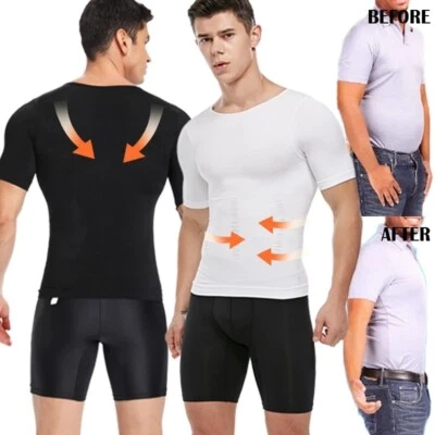 VASLANDA Men's Slimming Body Shaper Posture Corrector Vest Abdomen Compression Tops Shirt