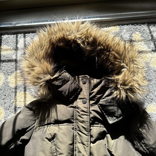 EUC Abercrombie Kids Brown Hooded Puffer Coat With Faux Fur Trim Size Large - Picture 2 of 8