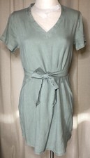 CLOTH & STONE Anthropologie DRESS Sz XS Olive Green Tie Waist Tencel Casual