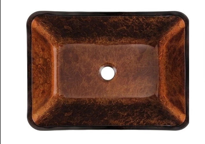 Fregadero de baño rectangular de vidrio VIGO en fusión roja y marrón Foto 2 de 4