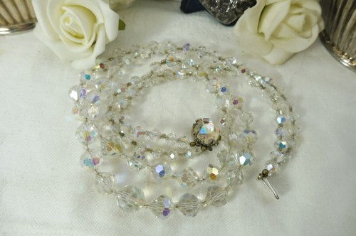 Giuliano Milan 1950s GM Aurora Borealis Double Strand Vintage Crystal Necklace - Picture 2 of 16
