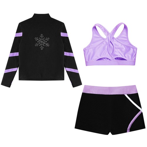 Kids Girls Outfit Shiny Set 3Pcs Tracksuit Long Sleeve Jacket Outfits Running - Picture 50 of 57