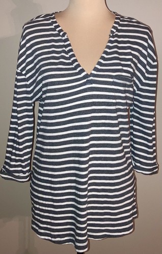 Top/camicia da donna Banana Republic grigio e bianco manica ad alta quota, Medium M - Foto 2 di 8