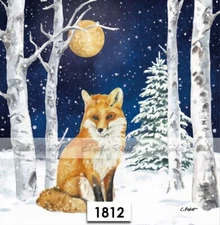 (1812) TWO Paper LUNCHEON Decoupage Art Craft Napkins - FOX WINTER SNOW FOREST