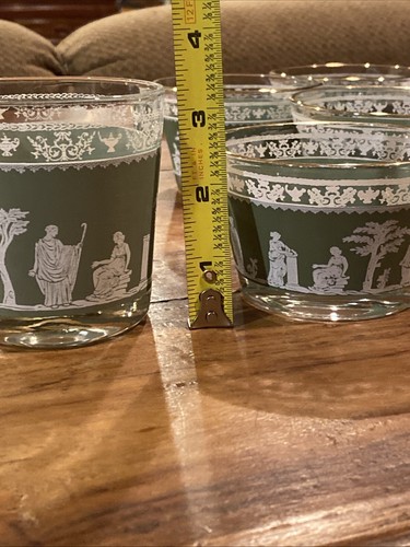 Vintage Jeanette HELLENIC Wedgwood Green Jasperware Ice Bucket Glasses Set Rare - Picture 3 of 13