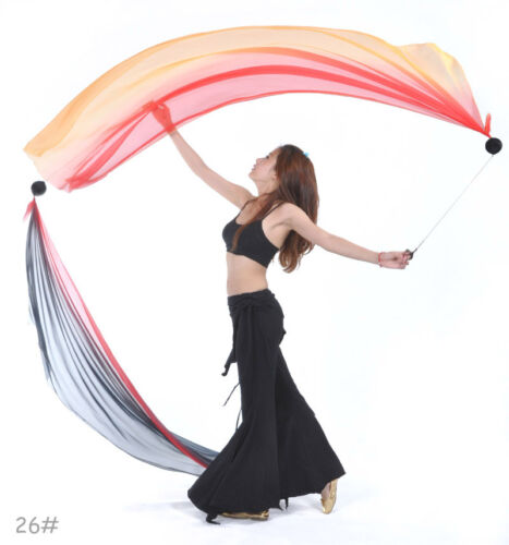 New Belly Dance Gradient Color Veil Poi 1 Set (2 Veils+2 Balls+2 Chain) 31 color - Picture 1 of 52