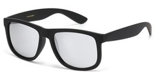 Mirrored Lens Classic Sunglasses - Soft Touch Black Frame - Silver Mirror Lens