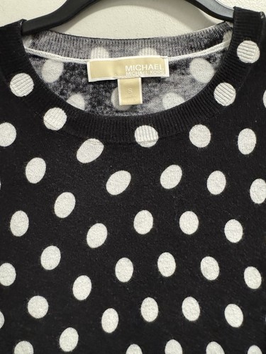 MICHAEL Michael Kors Negro Blanco Estampado de Lunares Cuello Redondo Pullover Top Suéter S - Imagen 2 de 10