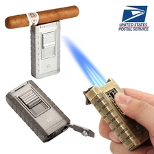 Galiner Metal Jet Flame Windproof Butane Gas 3 Torch Cigar Lighter w/ Punch