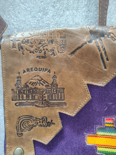 Peru Arequipa Leather Purse Size Small Purple & Brown - Picture 8 of 14