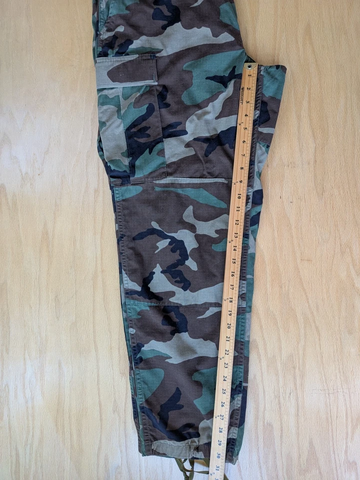 Vintage Army Fatigue Pants, Woodland Camo Cargo Pants, Button Fly, Large Reg - Image 4 of 4