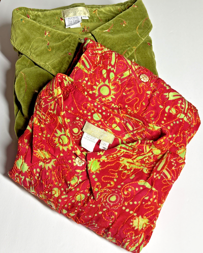 2 Camicia/Giacca Donna 2X Ricamata Territorio Avanti Viaggio Cotone Velluto - Foto 24 di 24