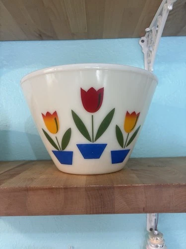 Vintage Fire King 9.5inch Tulip Mixing Bowl White Milk Glass