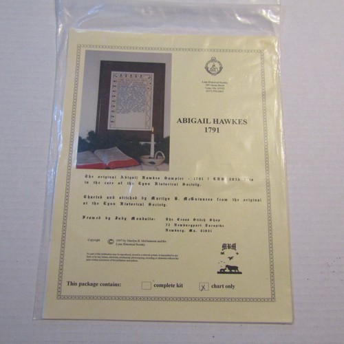 ABIGAIL HAWKES 1791 Lynn Historical Society MUESTREADOR PUNTO DE CRUZ NUEVO LOTE #7