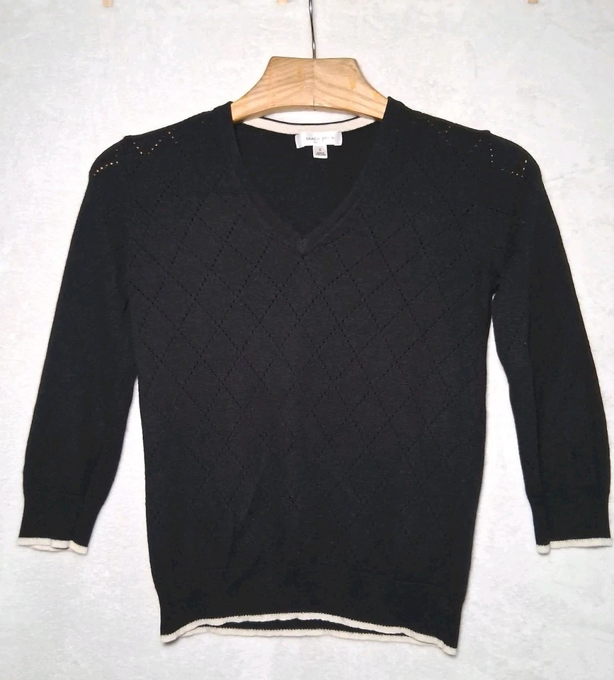 Suéter Isaac Mizrahi X Target Mezcla Algodón Cachemira Pequeño Negro Geométrico Cuello en V Foto 4 de 4