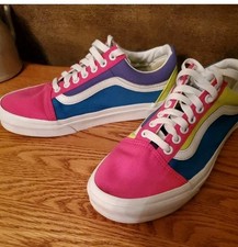 Vans Old Skool Neon Color-Block Skate Shoes Women Sz 7 Canvas Sneakers Vibrant