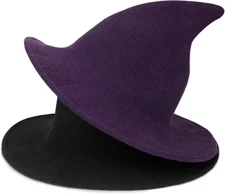 Voilipex Womens Wool Felt Witch Hat Modern Halloween One Size, Black Purple 