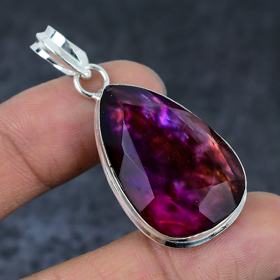 Natural Ammolite Gemstone 925 Sterling Silver Jewelry Pendant 2.01" Gift j558