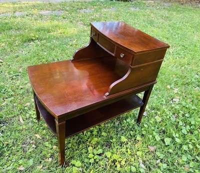 Mid Century Mersman Mahogany Wood 2 Tiered End Table Phone Stand w/ Drawer USA